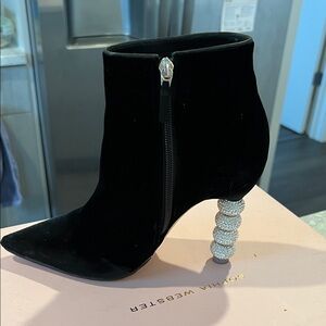 Sophia Webster Black Velvet Boots with Glittering Silver Heel